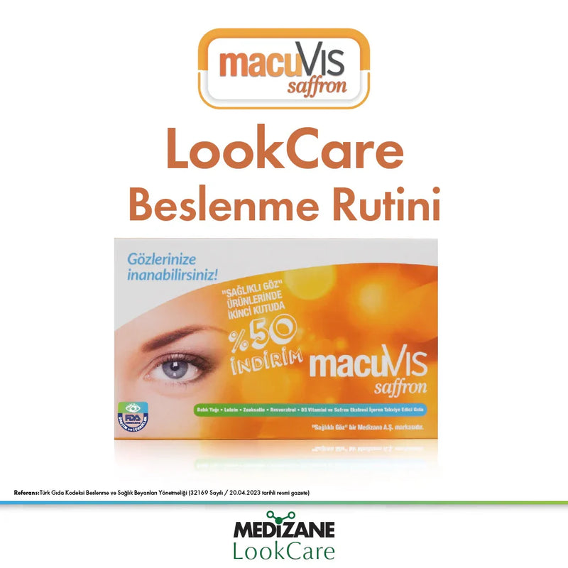 Medizane Sağlıklı Göz MacuVIS Saffron Gıda Takviyesi - 2.si %50 İndirimli 2x30 Kapsül