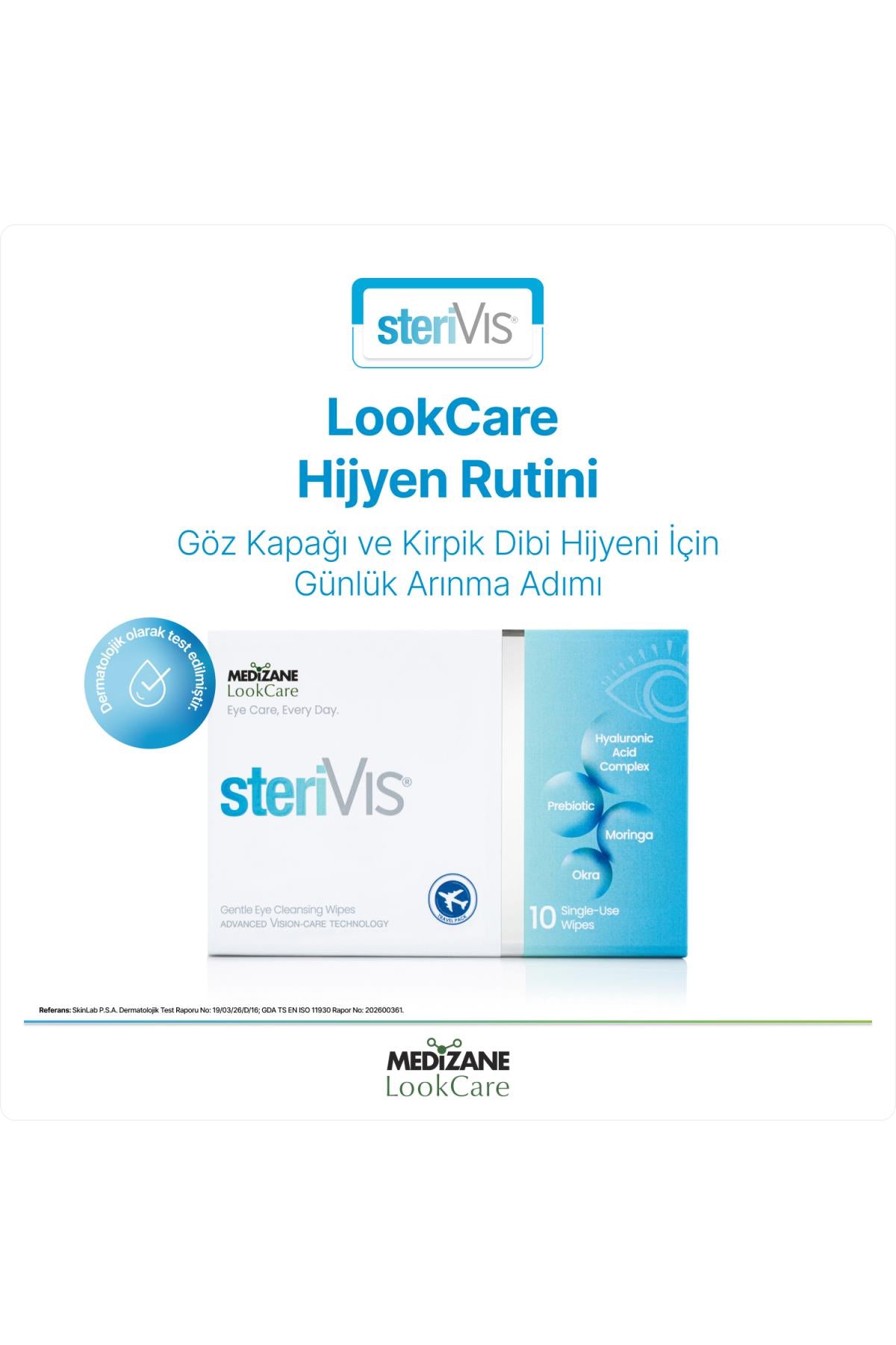 Medizane LookCare SteriVIS Hassas Göz Temizleme Mendili 10lu
